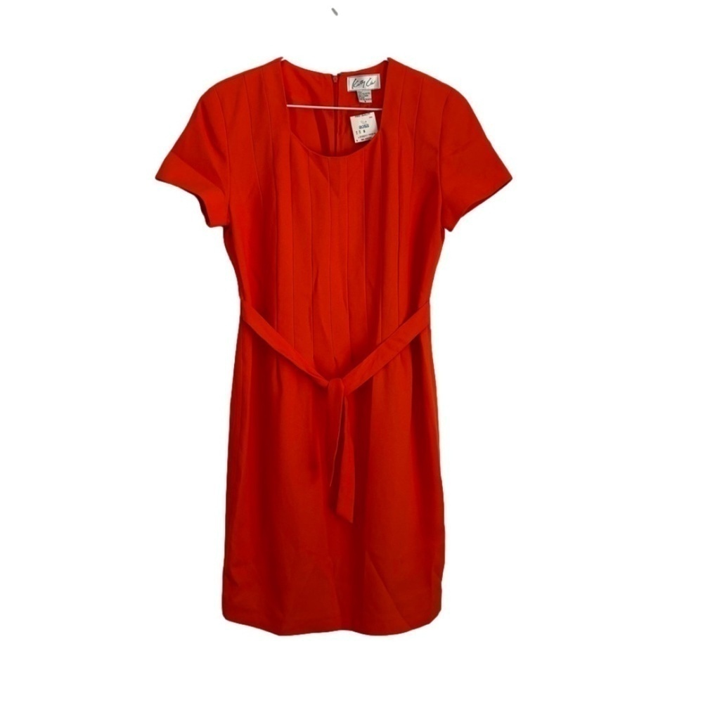 NWT Kathy Che orange fully lined dress with beautiful front pleating size 8